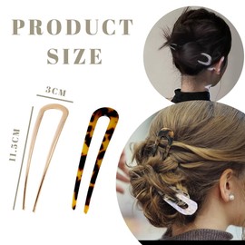 FENQURO Pack of 4 French Metal Hair Pins for Thick Hair, French Hair Pin, U Shaped Hair Pins Hair Sticks Hair Forks for All Hair Types of Women and Girls Styling Hair Accessories