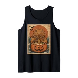 Funny Spooky Bearded Dragon Pumpkin Japanese Ramen Noodles Tank Top