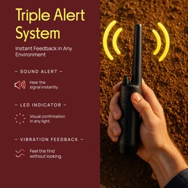 Pyle Handheld Pinpointer Probe Metal Detector -Audible Sound Alert, Save Battery Automatic Power Off & Low Battery Indicator, Waterproof LED/Vibration Indication and Submersible Tip, Black