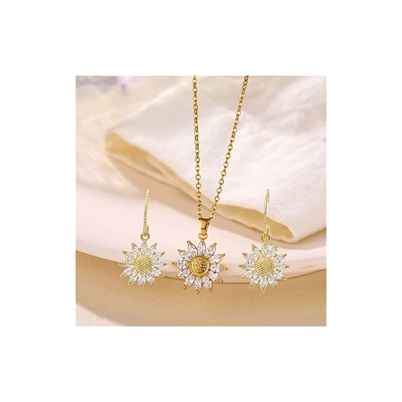 Qzgyoool Collares de Mujer, Juego Collar Aretes de Girasol Chapado