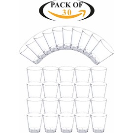 Disposable Shot Glasses Plastic Shot Cups Multi Use Crystal Clear Hard Sampling Cups Sturdy and Durable Shatterproof Ideal For Parties Weddings Outdoor Events Travel and Celebrations 30ml (Pack of 30)
