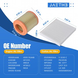 Engine & Cabin Air Filter Kit for Dodge Caliber 2.0L L4(2011-2012), 2.4L L4(2011); for Jeep 2.0L L4,2.4L L4-Compass/Patriot(2011-2017); Replace: 4593914AB 05058693AA