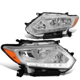 Auto Dynasty LED DRL Headlights Assembly Compatible with 2014 2015 2016 Nissan Rogue, Pair of Halogen Headlamps Replacement w/LED Switchback Running Light Bar, Chrome Housing Amber Corner