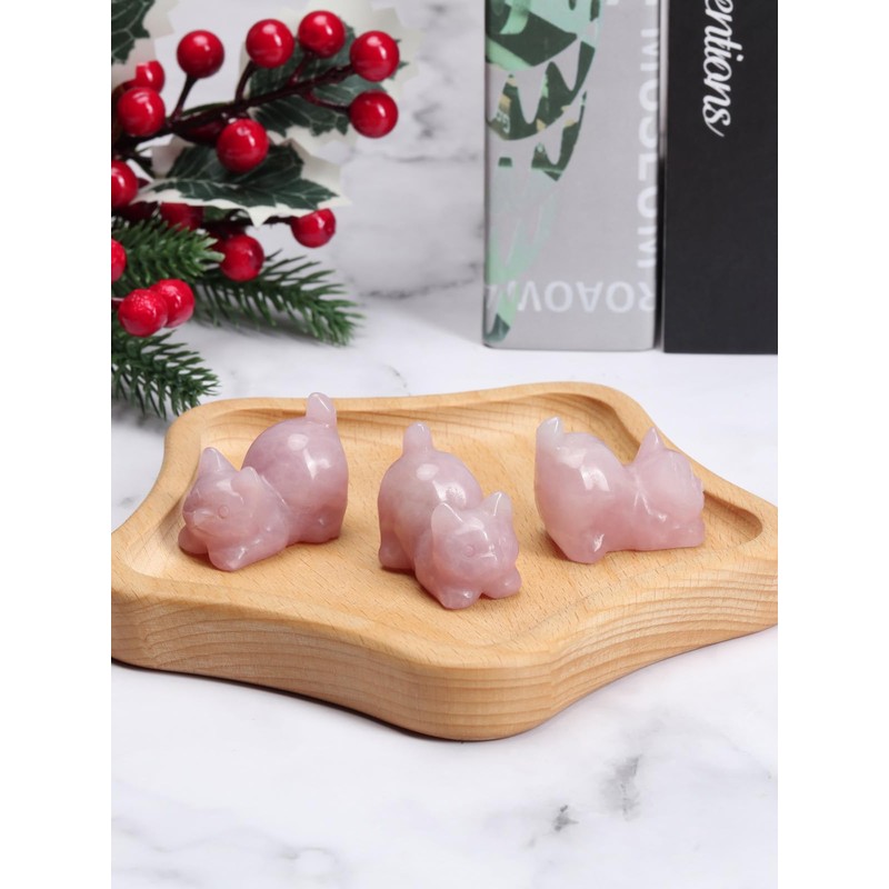 JSDDE Rose Quartz Crystal Cat Figurine for Cats Lovers Cute