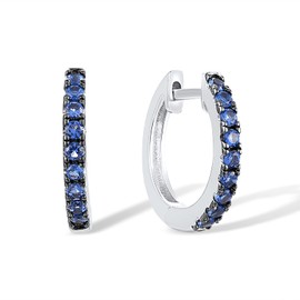 Santuzza 925 Sterling Silver Hoop Earrings 0.32 CT Blue Nano Cubic Zirconia Cuff Earrings Huggie Stud (Rhodium Plated)
