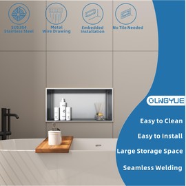 OLNGYUE Bathroom Shower Niches Shelves: No Tile Needed Stainless Steel - 24x12 Inchs Recessed Wall Niche Box for House Decoration - Brushed Nickel