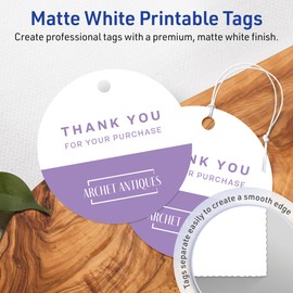Avery Printable Round Tags with Sure Feed Technology, 3" Diameter, Matte White Cardstock, Print-to-the-Edge, Laser/Inkjet, 150 Total, Great for Custom Gift Tags and Branding Tags