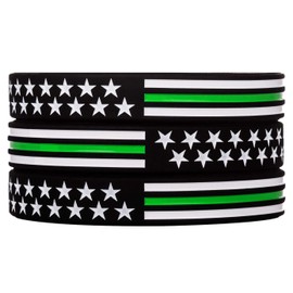 Sainstone Thin Green Line American Flag Bracelet - Power of Faith Silicone Rubber Wristband Band for Military Troops, Border Patrol, Park Rangers, Patriotic, Awareness Gifts for Men Women (3-Pack)
