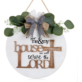 TOARTi Easter House Wood Sign,3D As for Me and My House We Will Serve The Lord Religious Christian Door Decor,11.4" Farmhouse Bible Verse Scripture Wall Sign,Rustic Jesus Cross Decor for Home Office