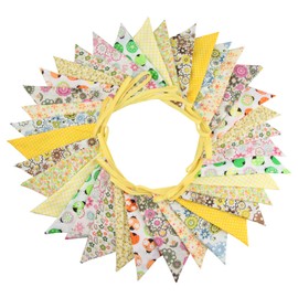 10M/32Ft Triangle Bunting Banner, 36 Pcs Cotton Fabric Flags Pennant Garlands for Birthday Party, Wedding, Baby Shower, Outdoor and Home Decorations (Yellow)