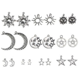 Airssory 50pcs 10 Shapes Vintage Style Sun Moon Star Celestial Charms Mini Hollow Astronomy Pendants for Necklace Bracelet Jewelry Crafts - 29x26mm