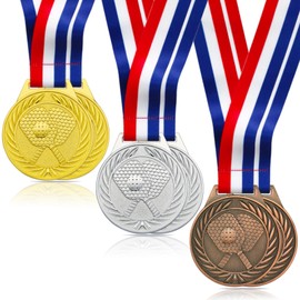 6 Pcs Pickleball Medals - 2.56 Inch Gold Silver Bronze Metal Pickle Ball Medal with V Neck Ribbons for Kids Adults Trophy Award Prize Gift