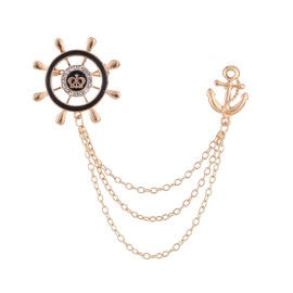 WOWTAC Crown Wheel Lapel Pin Mens Accessories Chain Brooch Marine Sailor Anchor Rudder Crown