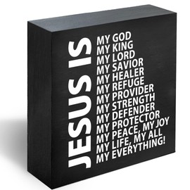 Jesus Is My Everything Christian Decor Wood Sign Desk Decor Wooden Sign for Home Office Living Room Church Kitchen Bedroom bathroom Table Shelf Religious Gifts -A11