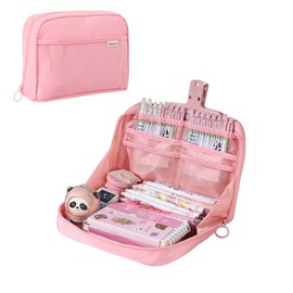 1 PCS Multifunctional Pencil Case Large Capacity Pencil Case Stationery Pencil Case Office Storage Bag Cosmetic Bag Suitable for Students or Adults (Pink)