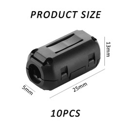 Pack of 10 Anti-Interference Magnetic Rings, Clip-on Magnetic Rings, Removable Magnetic Rings, Filter Magnetic Rings, Anti-Interference High Frequency Filter, Ferrite Cores (Black)