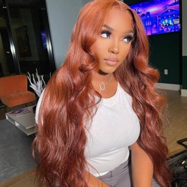 Aorbige Ruddish Brown 13x4 HD Transparent lace Front Wigs Human Hair Loose Wave Style 180% Density Wig for Black Women with Baby Hair (16inch, 13x4 Lace Front Wig)