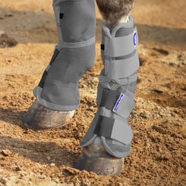 Harrison Howard Horse Fly Boots Perfect Contoured Fit Leg Guards Dense Mesh Boots with Ventilated Comfort Reliable Protection from Summer Elements Set of 2 Original Grey Medium