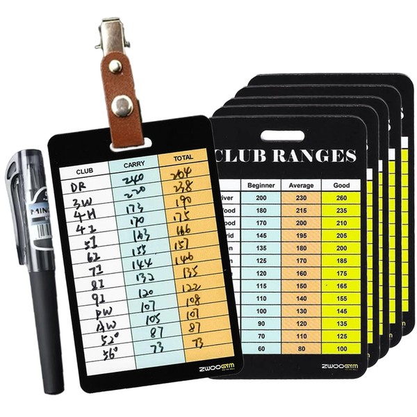 ZWOOGYM Golf Club Distance Range Cards with Holder, Back Writable