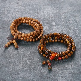 Aroncent Natural Wood 6mm Beads Bracelet Meditation Buddhist Link Wrist Rosary Mala Elastic Necklace for Women Men Adjustable