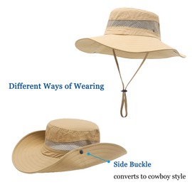 ZLYC Mens Sun Hat Wide Brim Mesh Outdoor Safari Hat Boonie Hats (Solid Beige)