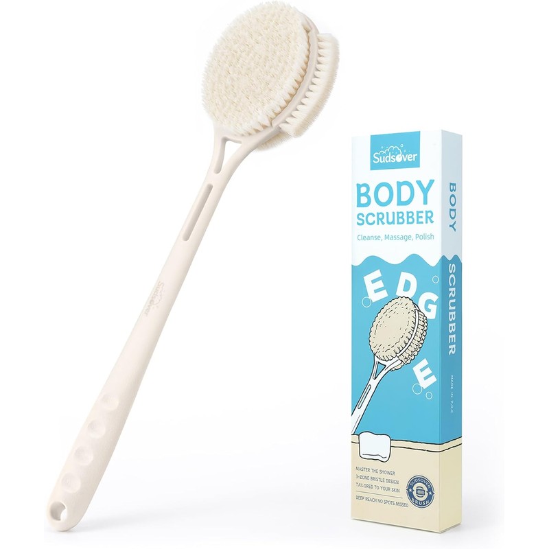 Cepillo para Espalda 3 Caras, Mango Largo para Ducha (Caqui)