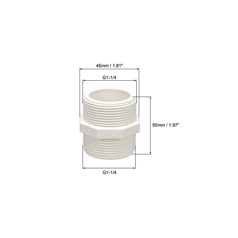 sourcing map PVC Pipe Fitting Hex Nipple G1-1/4 X G1-1/4