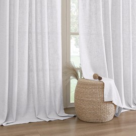 H.VERSAILTEX Extra Long Linen Curtains 108 Inches for Living Room Set of 2 Panels Grommet Drapes Linen Fabric Privacy Curtains for Patio Door, 52" W x 108" L, Natural White
