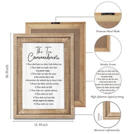 Framed The Ten Commandments Wall Art Decor Bible 10 Commandments Wooden Hanging Sign Decoration for Modern Home Living Room Bedroom Office 16"x11"