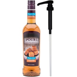 Upouria Sugar Free Caramel Flavored Syrup, 100% Vegan and Gluten-Free, 750 mL Bottle - Coffee Syrup Pump Included