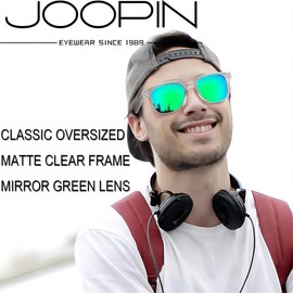 Joopin Green Sunglasses for Men Polarized Womens Sunglasses Matte Clear Square Frame Sun Glasses UV Protection Mirrored Shades for Women Men