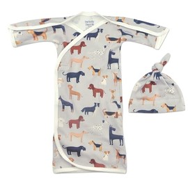 Perfectly Preemie Open-Shoulder Ultra Soft NICU Crossover Baggette Gown (Rover with knot hat, Preemie)