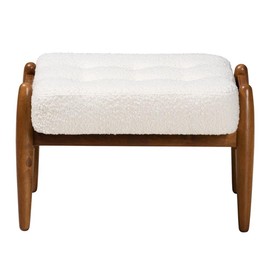 Baxton Studio Jeanine Japandi Cream Boucle Fabric and Walnut Brown Finished Rubberwood Ottoman Footstool