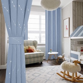 BUHUA Blackout Curtains for Bedroom 2 Panels Set, Grommet Thermal Insulated Room Darkening Window Curtains & Drapes with Wave Line and Dots Printed for Living Room, 52W x 72L Inch, Baby Blue