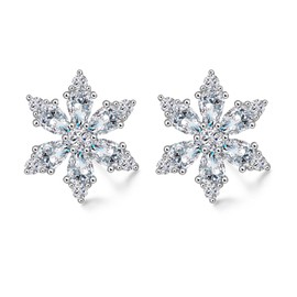 Estrellique 925 Sterling Silver Stud Earrings, Silver Christmas Earrings Women, Snowflake & Christmas Tree & Elk with White Cubic Zirconia Earrings, Hypoallergenic Cartilage Sleeping Stud Earrings for