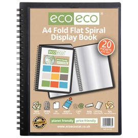 eco-eco A4 50% Recycled 20 Pocket Fold Flat Spiral Bound Display Book, eco133