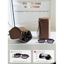 cloudever Sunglasses Travel Case Organizer with Zipper, 2024 New Trends 5 Slots for Men and Women, Eyeglasses Travel Case Storage Holder Organizer(Dark Brown)