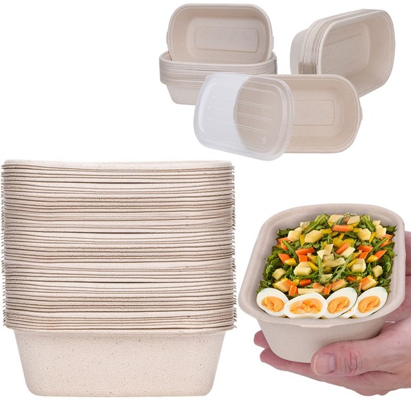 TOPtoper 50 Pcs 33 Oz Paper Bowls with PP Lids, Disposable Soup Serving Bowls Bulk Party Supplies for Hot/Cold Food, Soup (33 OZ)
