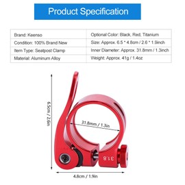 31.8MM Aluminum Alloy Seat Clamp, Quick Release Seatpost Clamp Seat Collar Bike Quick Release(31.8mmRED)