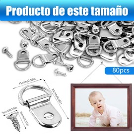 Ganchos para Cuadros con Anillas en D, 80 Colgadores de Cuadros, Perchas de Marco de Imagen para Colgar Cuadros, Cuadros y Marcos de Fotos
