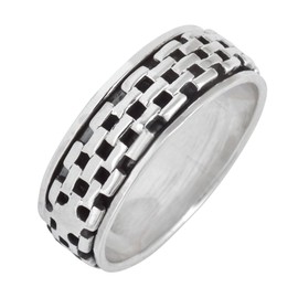 Silverly Women's Men's 925 Sterling Silver Brick Pattern Stone Wall Spinning Band Spinner Ring