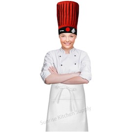 SUNRISE Kitchen Supply Red Hibachi Chef Hat with Tie on Black Japanese Headband (w/Headband Number one)