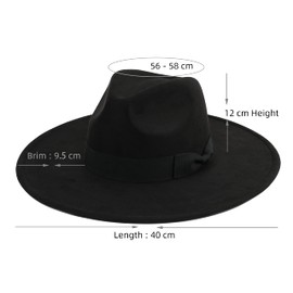 Pro Celia Big Wide Brim Fedora Hat for Women Large Felt Panama Rancher Hat (Black)