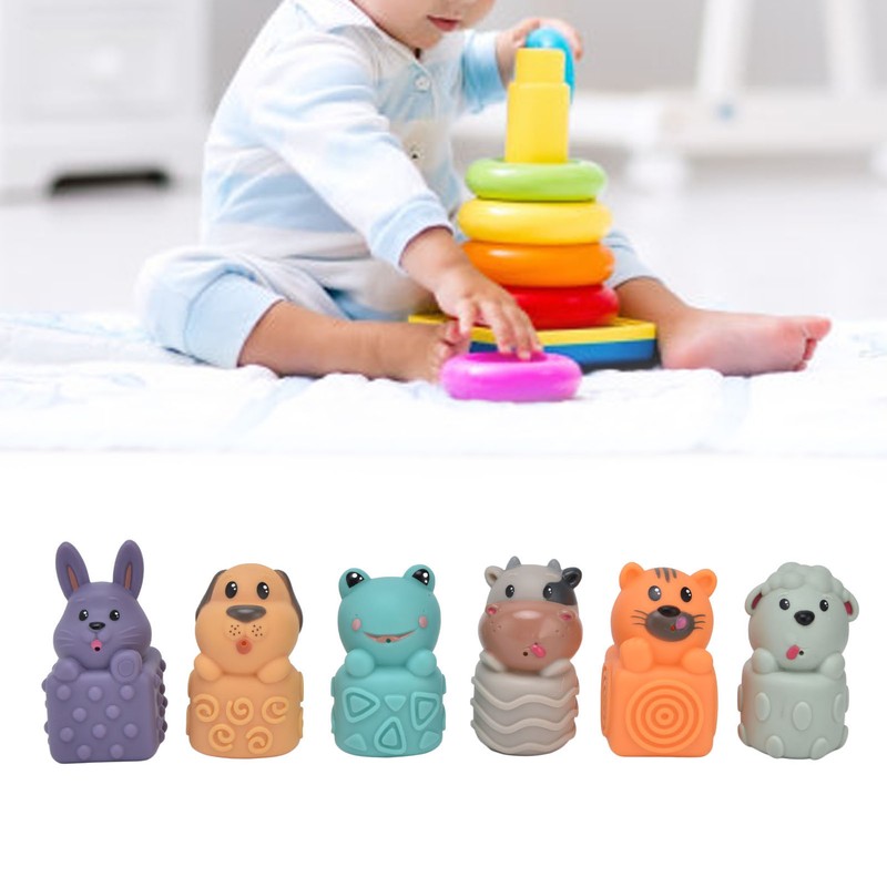 6pcs Baby Soft Blocks Animal Stacking Building Blocks Squeezing Teething