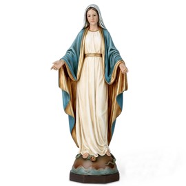 BC Catholic Our Lady of Grace Statue, Blessed Holy Mother Virgin Mary Figure for Altar, Religious Gift to Mom, Devout Home Decor, 13.5 inch H, Hand Painted by Buildclassic (Elegant)