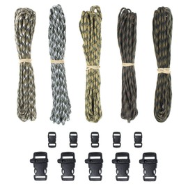 Paracord Bracelet Kit - 125 Feet of 550 Paracord with 10 Black Side Release Buckles - 5 Hanks of 25 Feet of 550 Paracord - Perfect for Crafting Bracelet, Lanyard, Keychain