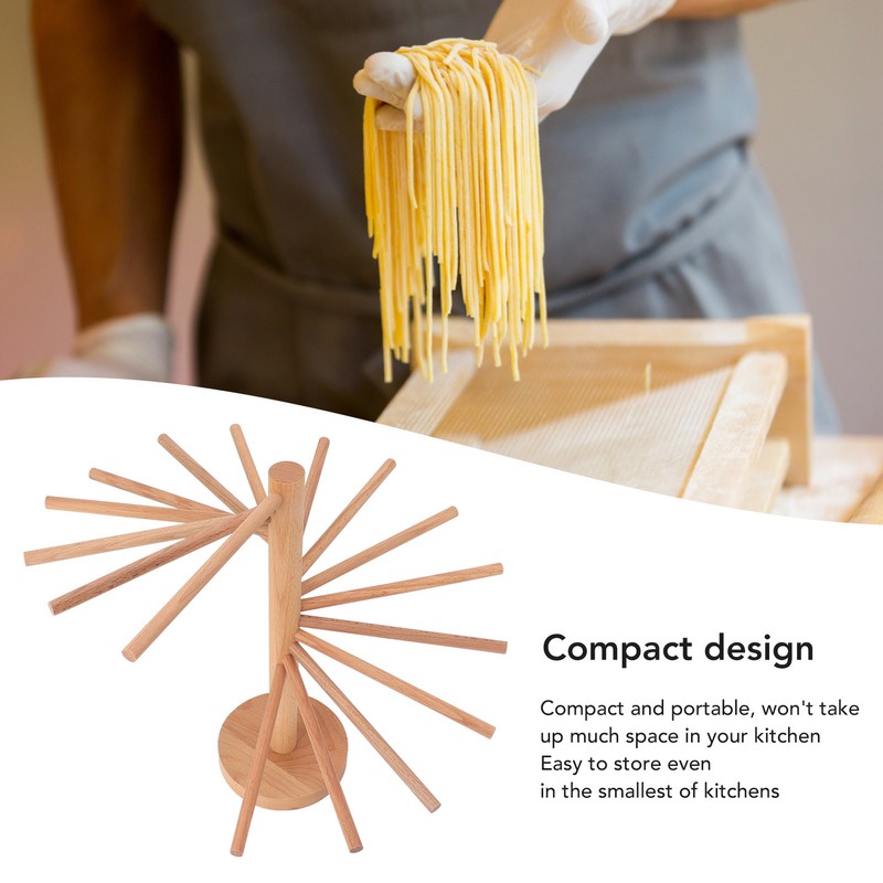 Collapsible Pasta Drying Rack 18 Bars Wooden Spaghetti Stand Dryer