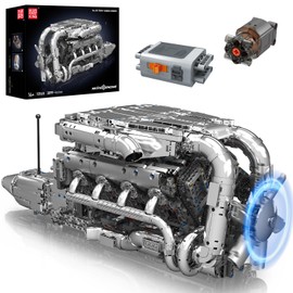 Mould King 10168 V8 Twin Turbo Engine Building Blocks Sets, 2899+ PCS STEM Building Toys with Motor, Build Your Own Engine Model Building Kit, V8 Engine Building Kits That Runs for Kids & Adult Age 8+