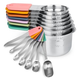IFFMYJB Magnetic Measuring Cups & Spoons Set 14, Heavy Duty Stainless Steel Measuring Cups and Spoons Set for Baking & Cooking, BPA Free, Round Measuring Set with Leveler, Color