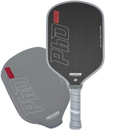 Professor PhD Raw Carbon Fiber Pickleball Paddle - 16MM - USA Pickleball Approved - Honeycomb Core - Power & Control - Color: PhD Pro-Grey Edge + Free Cover